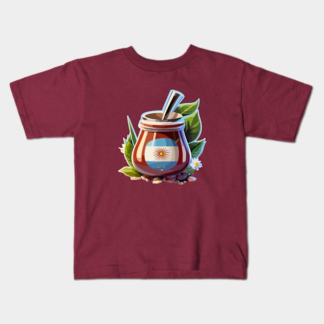 Yerba Mate Argentina Flag Kids T-Shirt by MonkaGraphics